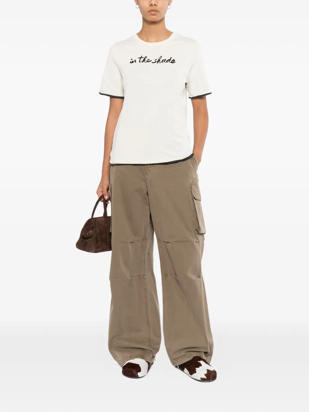 JW Anderson slogan-print contrast-trim T-shirt Beige