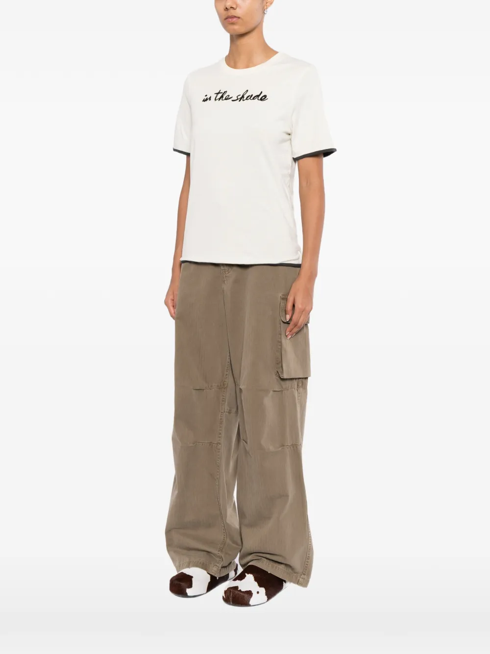 JW Anderson slogan-print contrast-trim T-shirt Beige