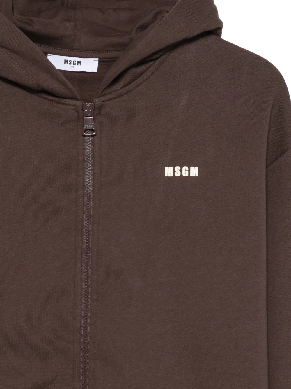 MSGM Kids Hoodie met logoprint en rits Bruin