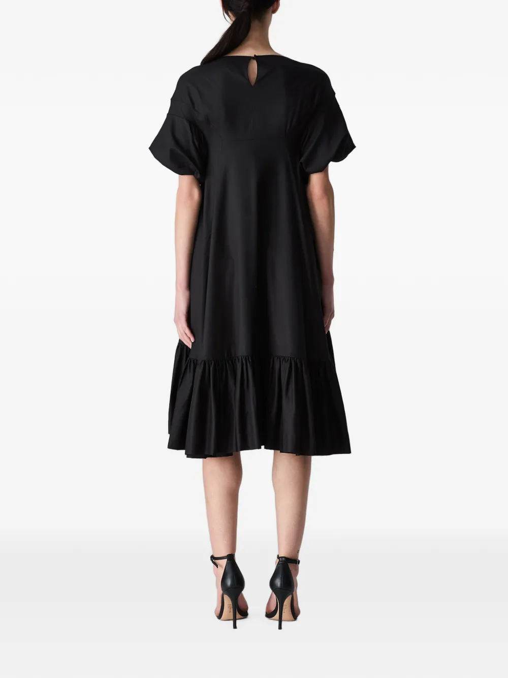 Vera Wang Cordy midi-jurk met pofmouwen en ruches Zwart