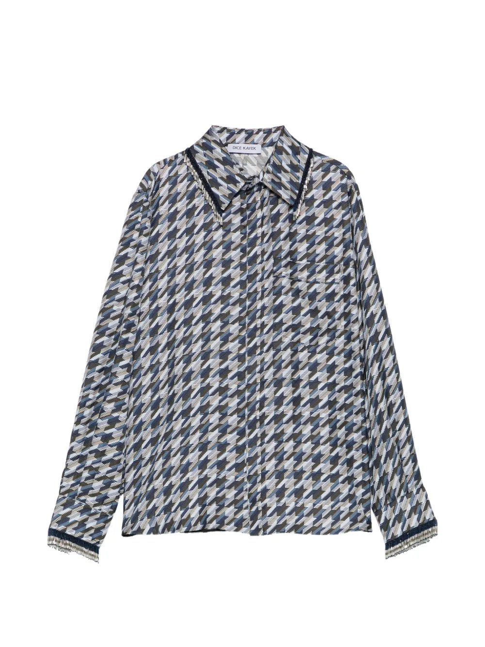 Dice Kayek Houndstooth tassel-collar silk shirt · 38