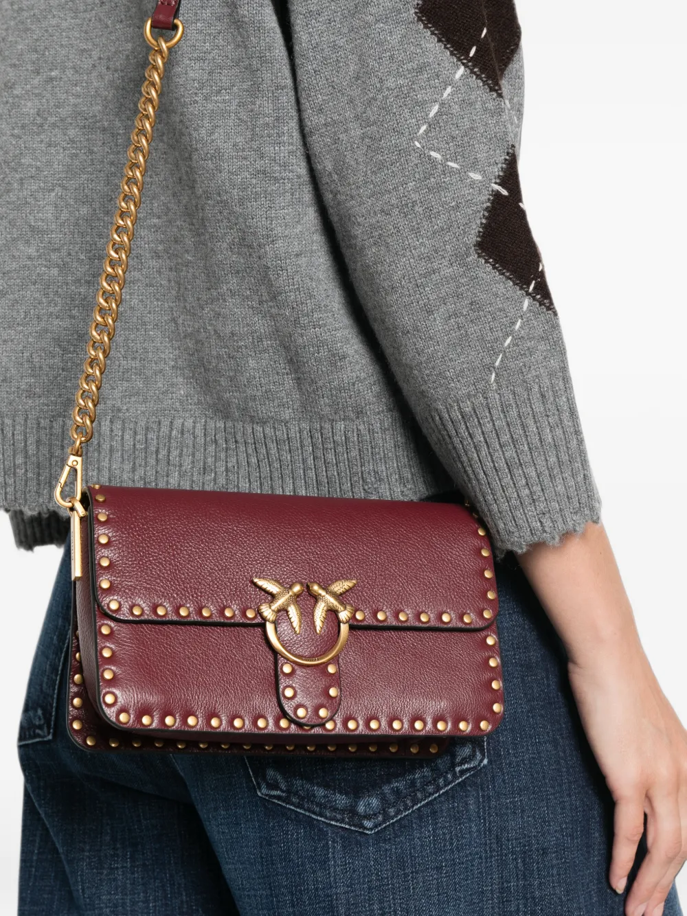 PINKO Kleine Love Birds schoudertas verfraaid met studs Rood