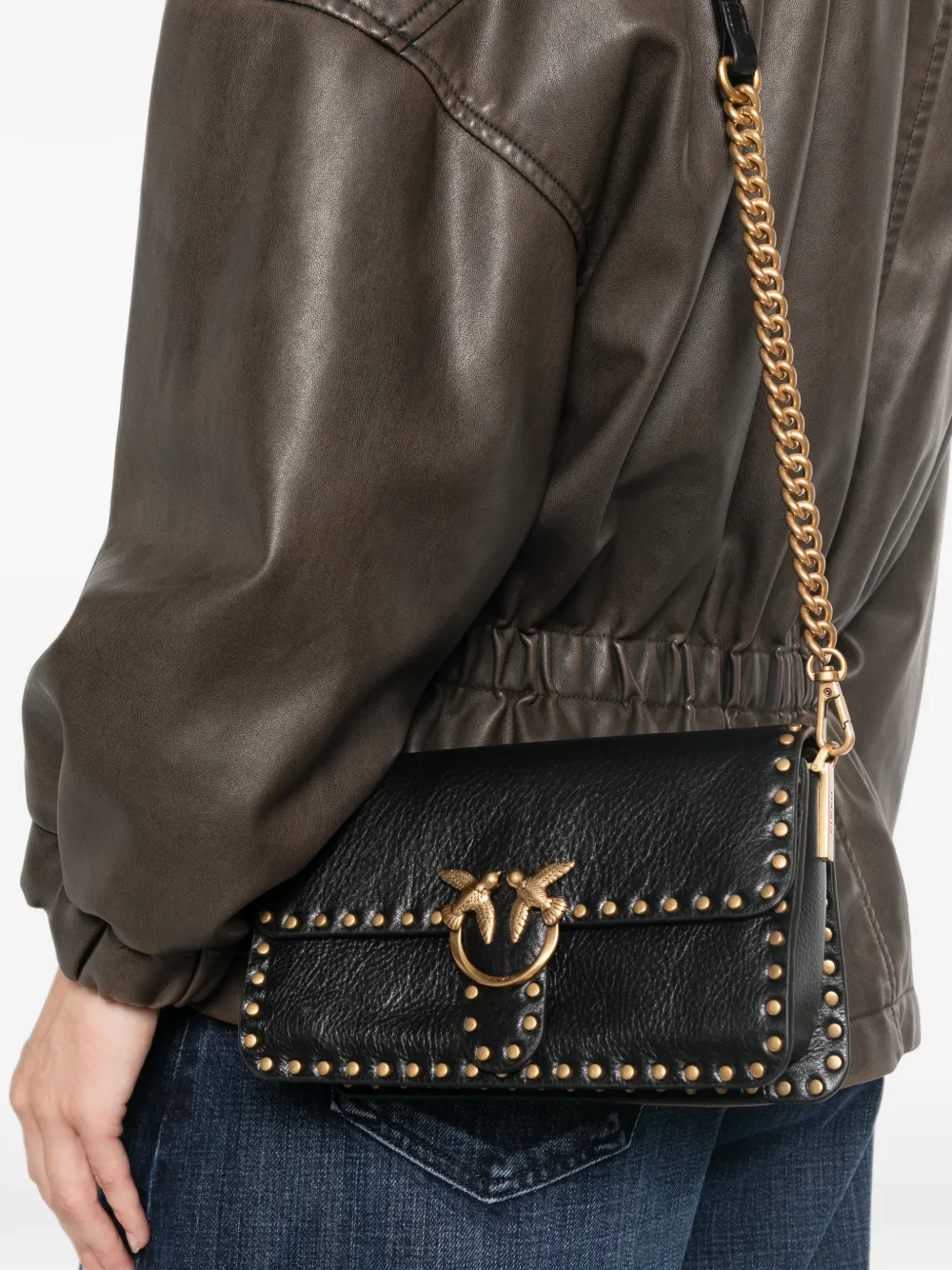 PINKO Love One schoudertas met studs Zwart