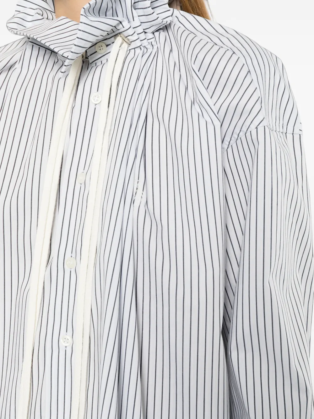 BONBOM Blouse met streep-print en trekkoordhals Blauw