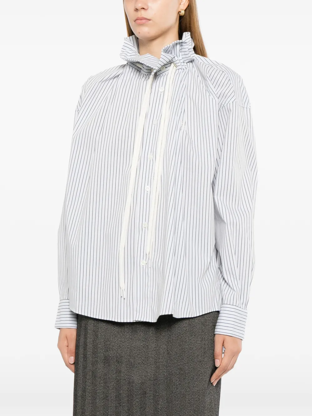 BONBOM Blouse met streep-print en trekkoordhals Blauw