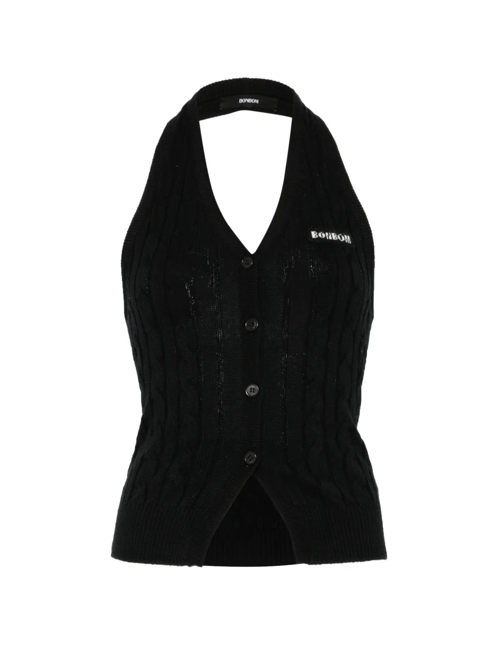 BONBOM Top in maglia a trecce con scollo all'americana - Nero