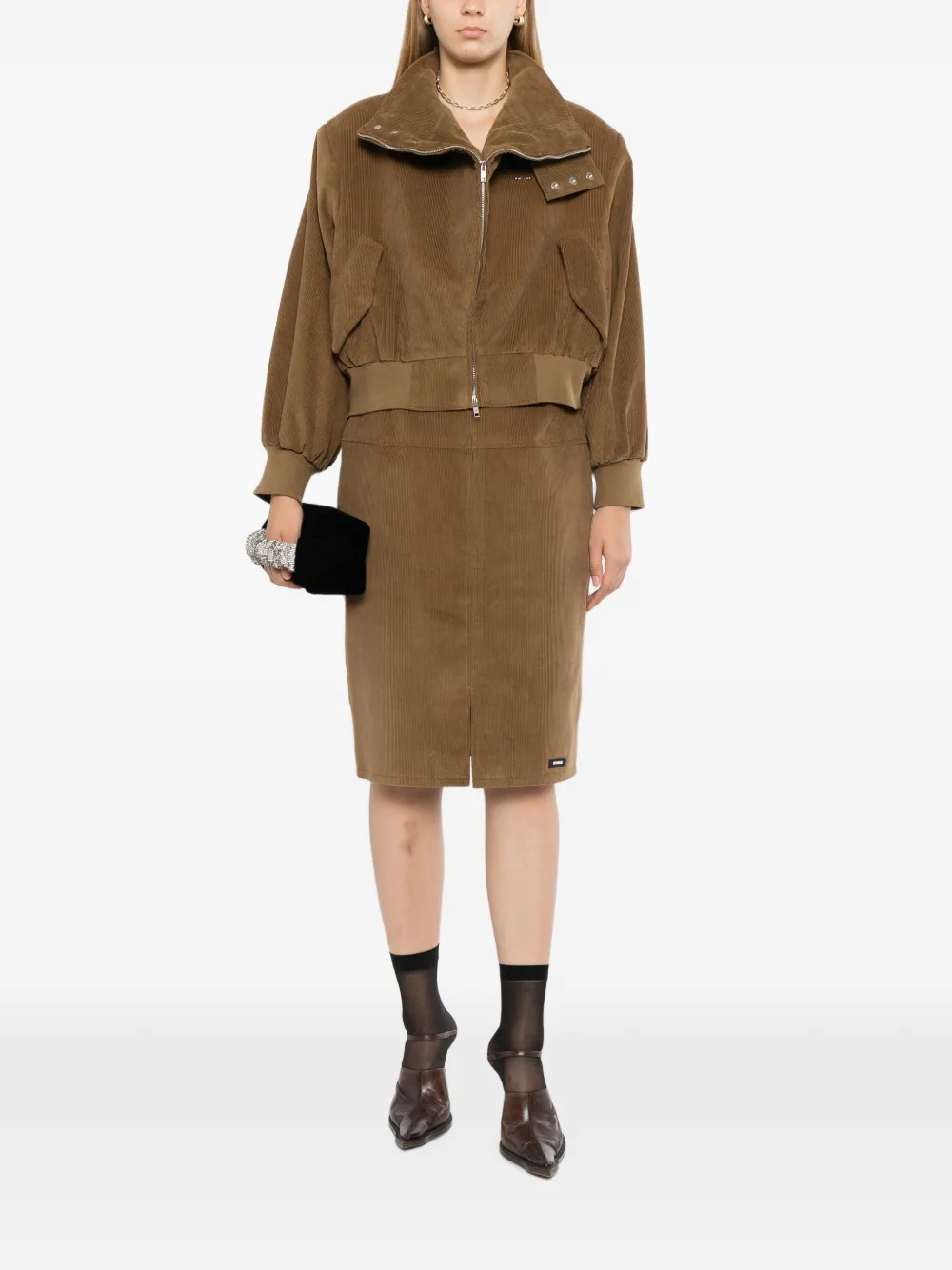 BONBOM Ribfluwelen rok met logo-patch Bruin