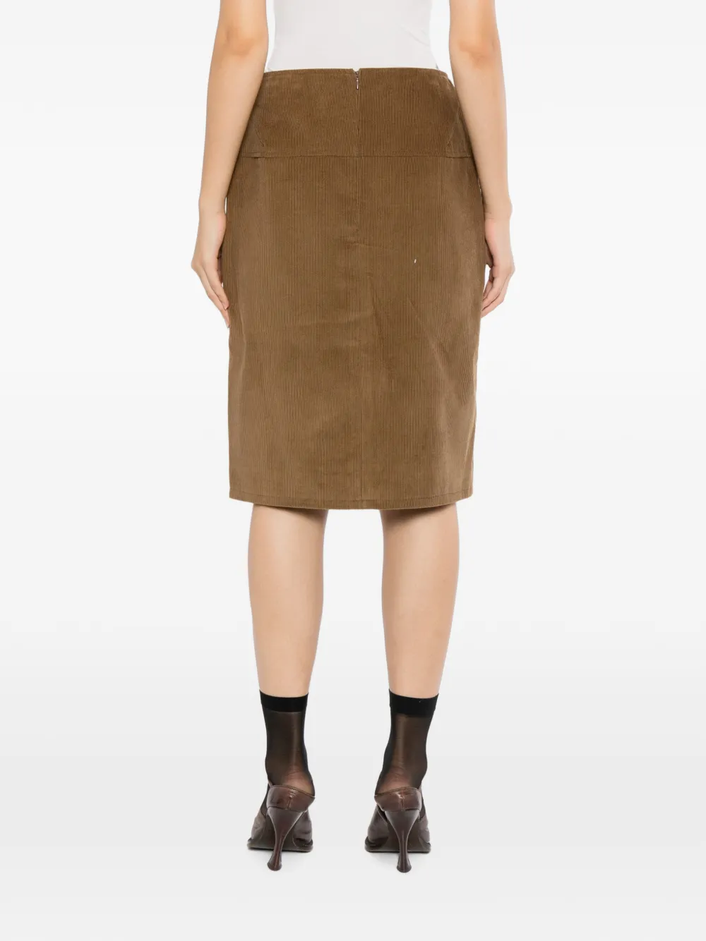 BONBOM Ribfluwelen rok met logo-patch Bruin