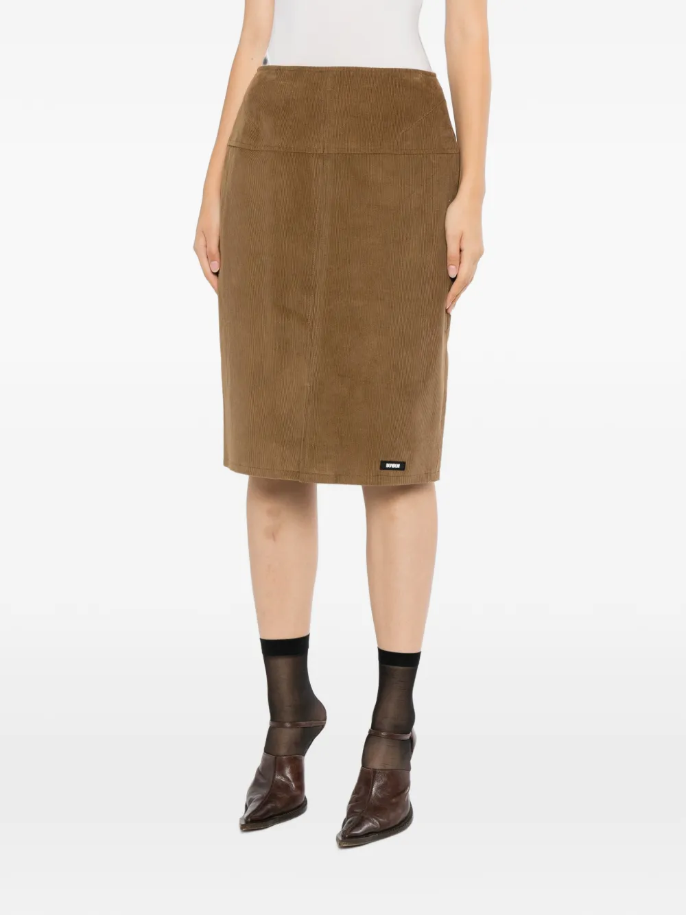 BONBOM Ribfluwelen rok met logo-patch Bruin
