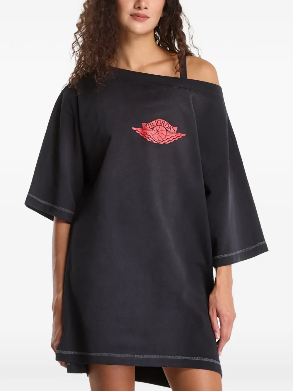 Jordan Flight logo-print off-shoulder mini dress
