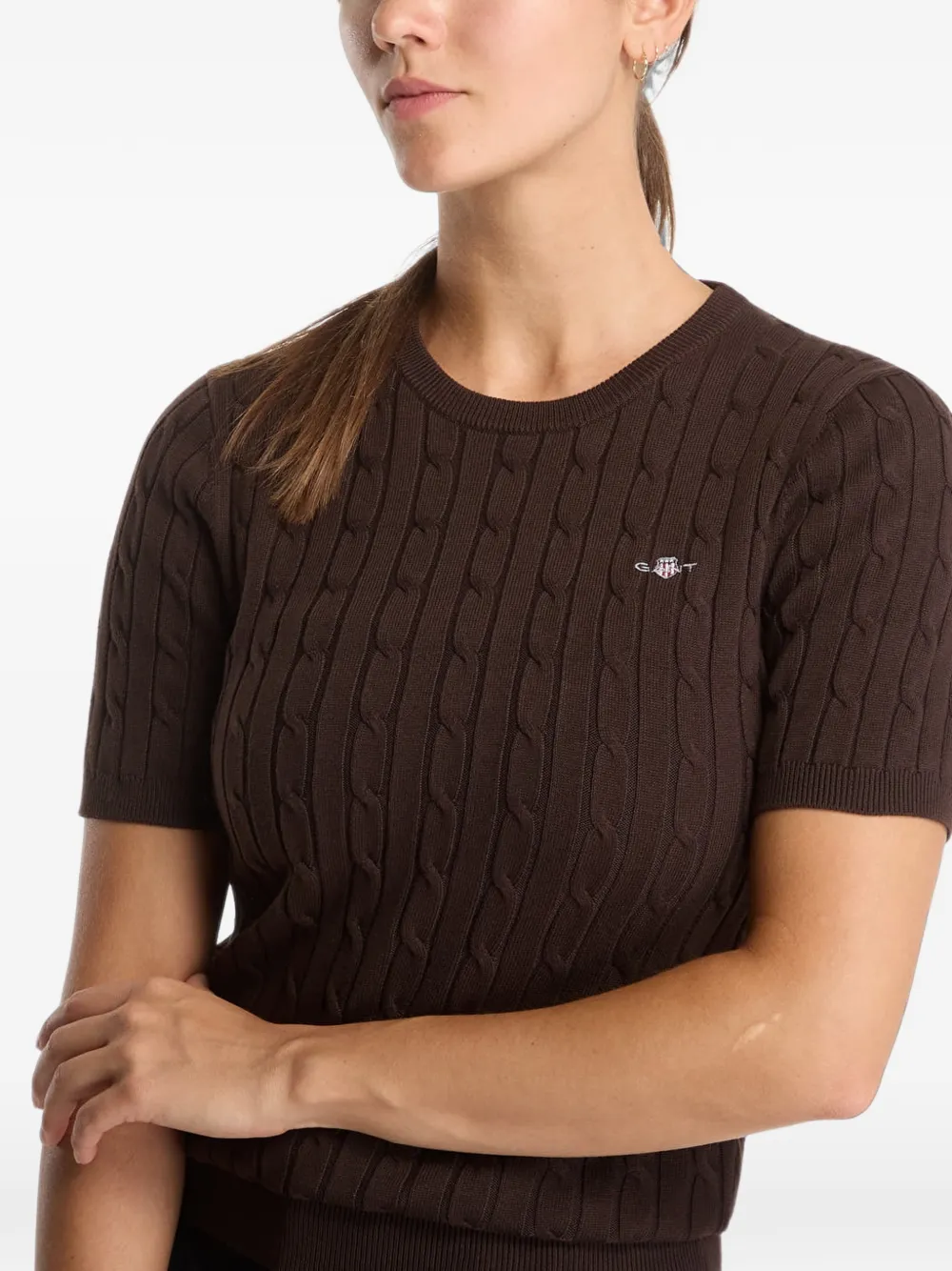 Gant cable-knit short-sleeve sweater Bruin
