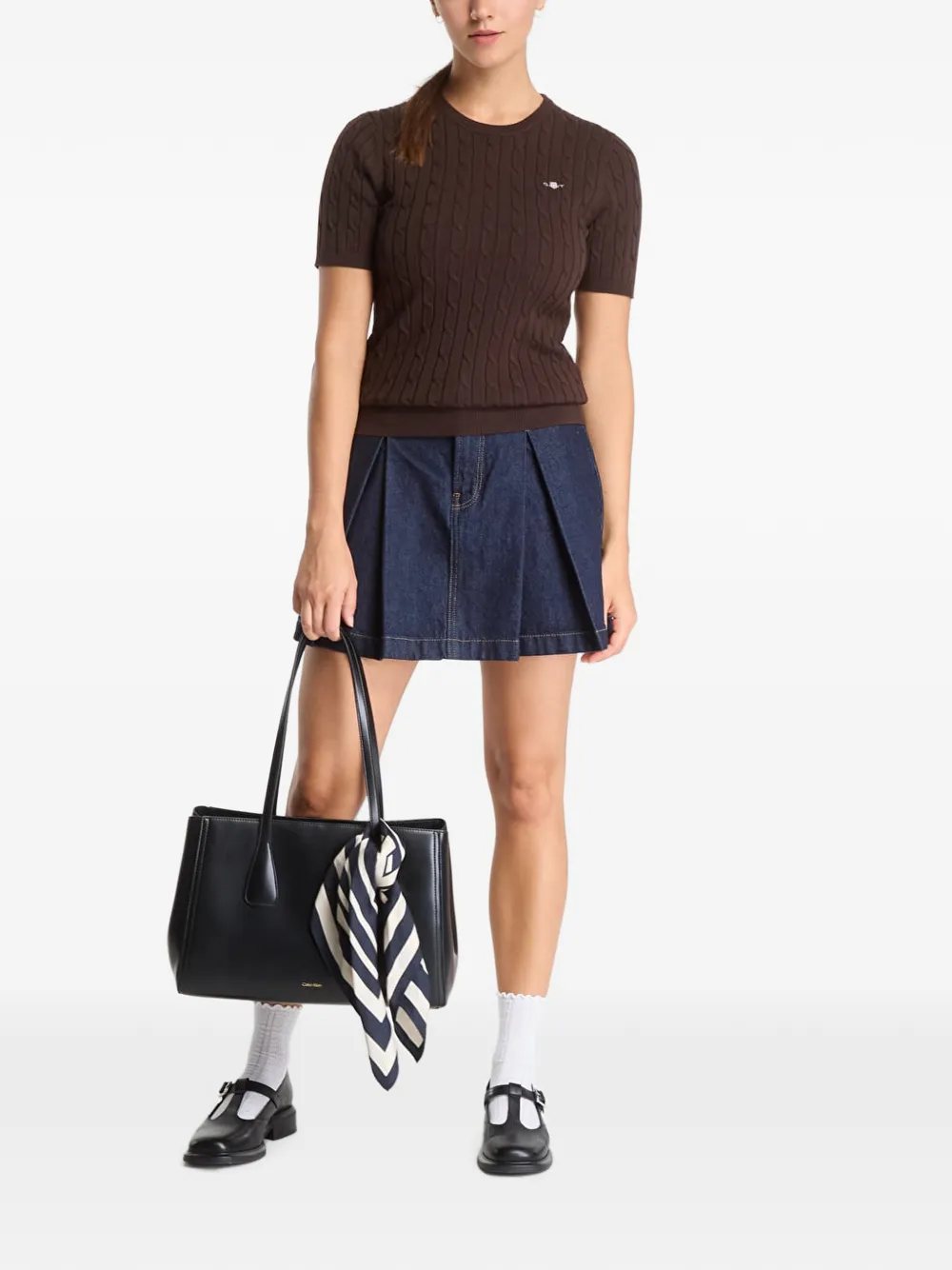 Gant cable-knit short-sleeve sweater Bruin