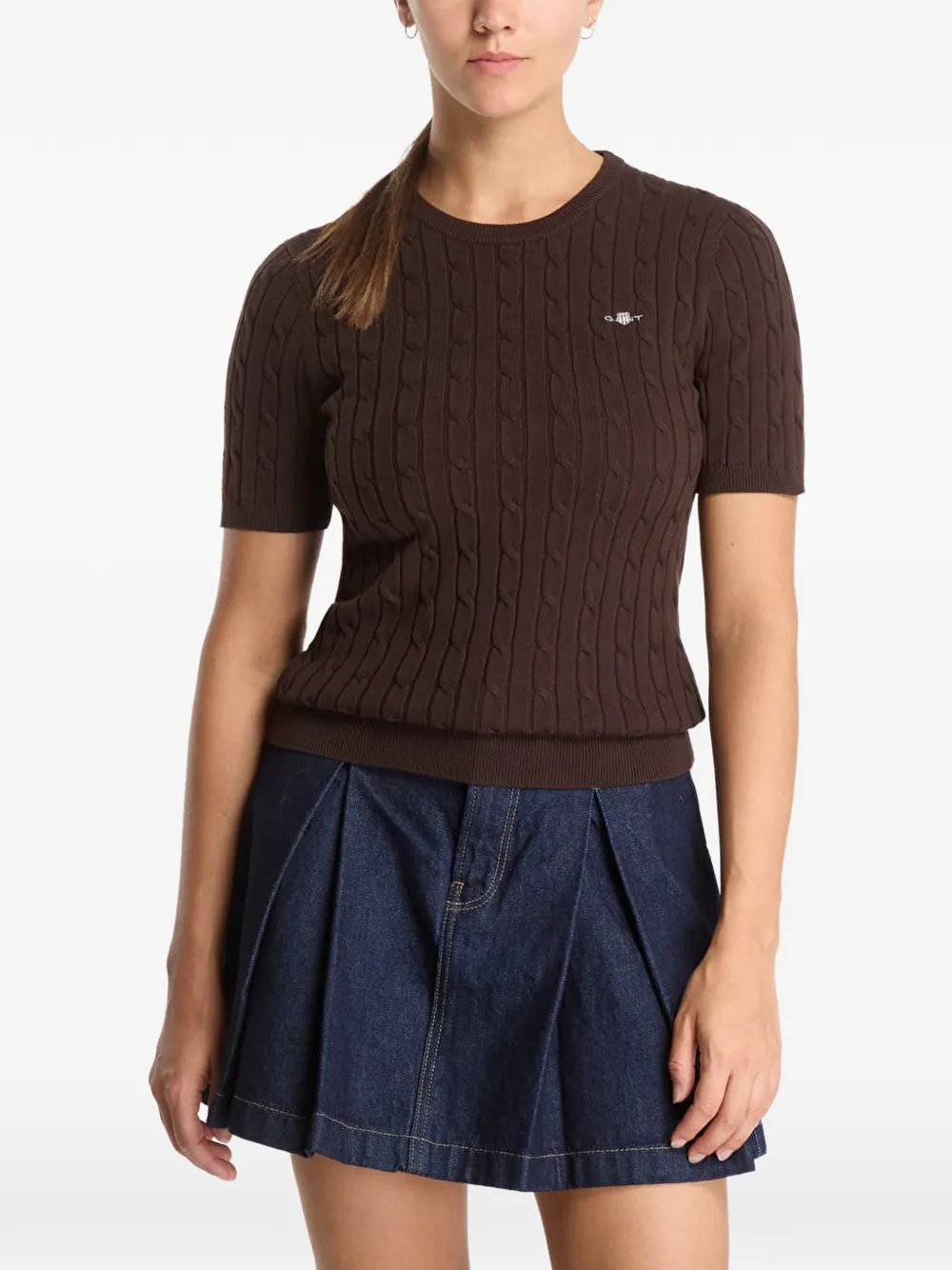 Gant cable-knit short-sleeve sweater Bruin
