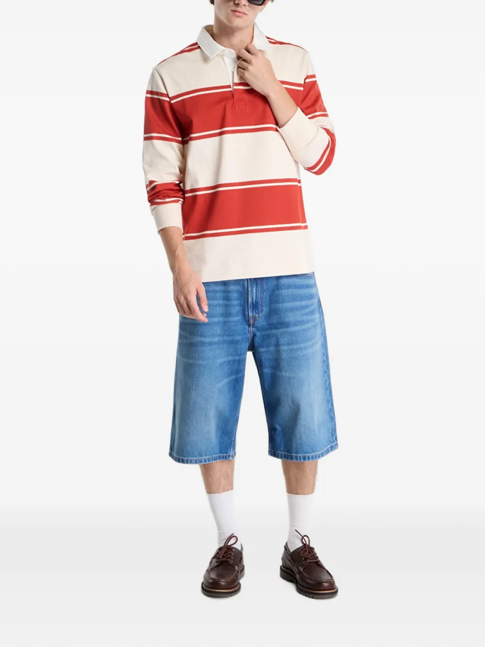 Gant Rugger gestreept poloshirt met lange mouwen Beige