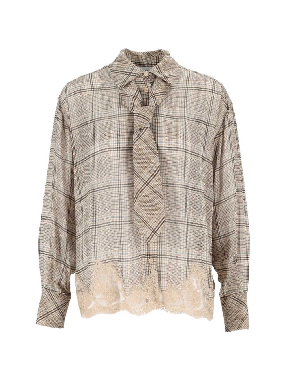 Ermanno Scervino lace-trimmed Prince of Wales check shirt