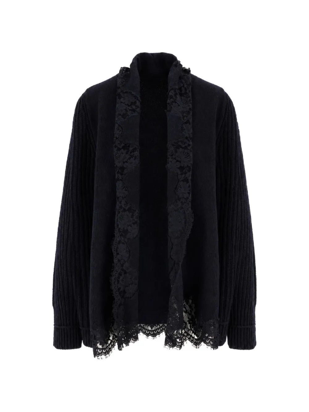 Ermanno Scervino lace-trim ribbed-knit cardigan - Schwarz