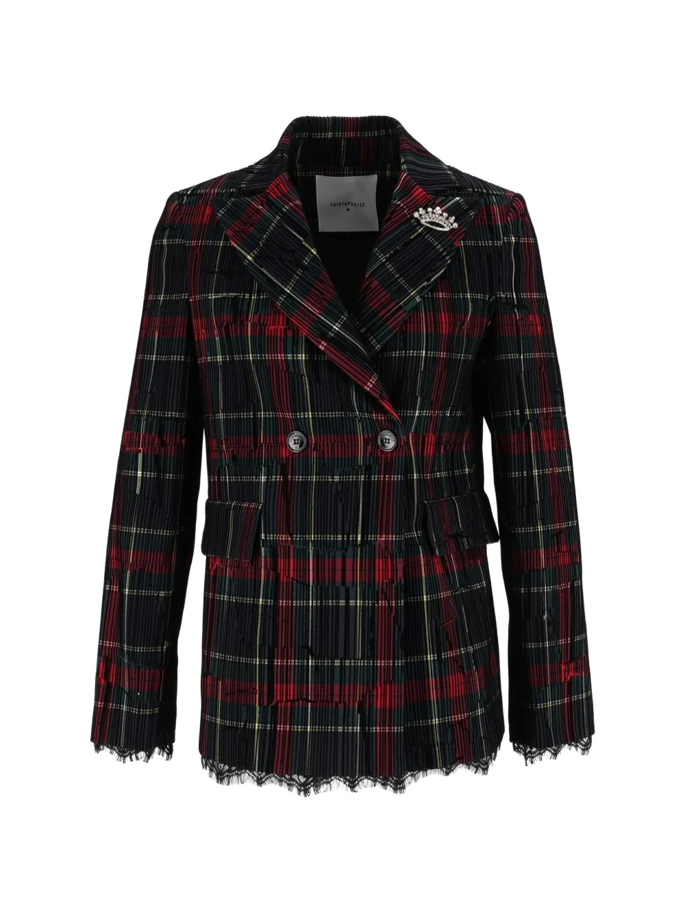 Shirtaporter tartan lace-trim blazer - Blu