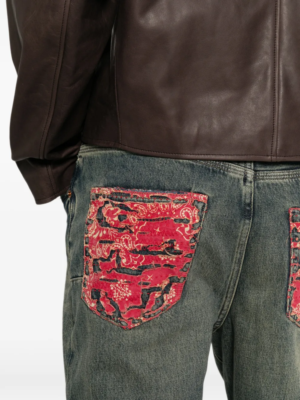Purple Brand distressed paisley-patch bootcut jeans Blauw