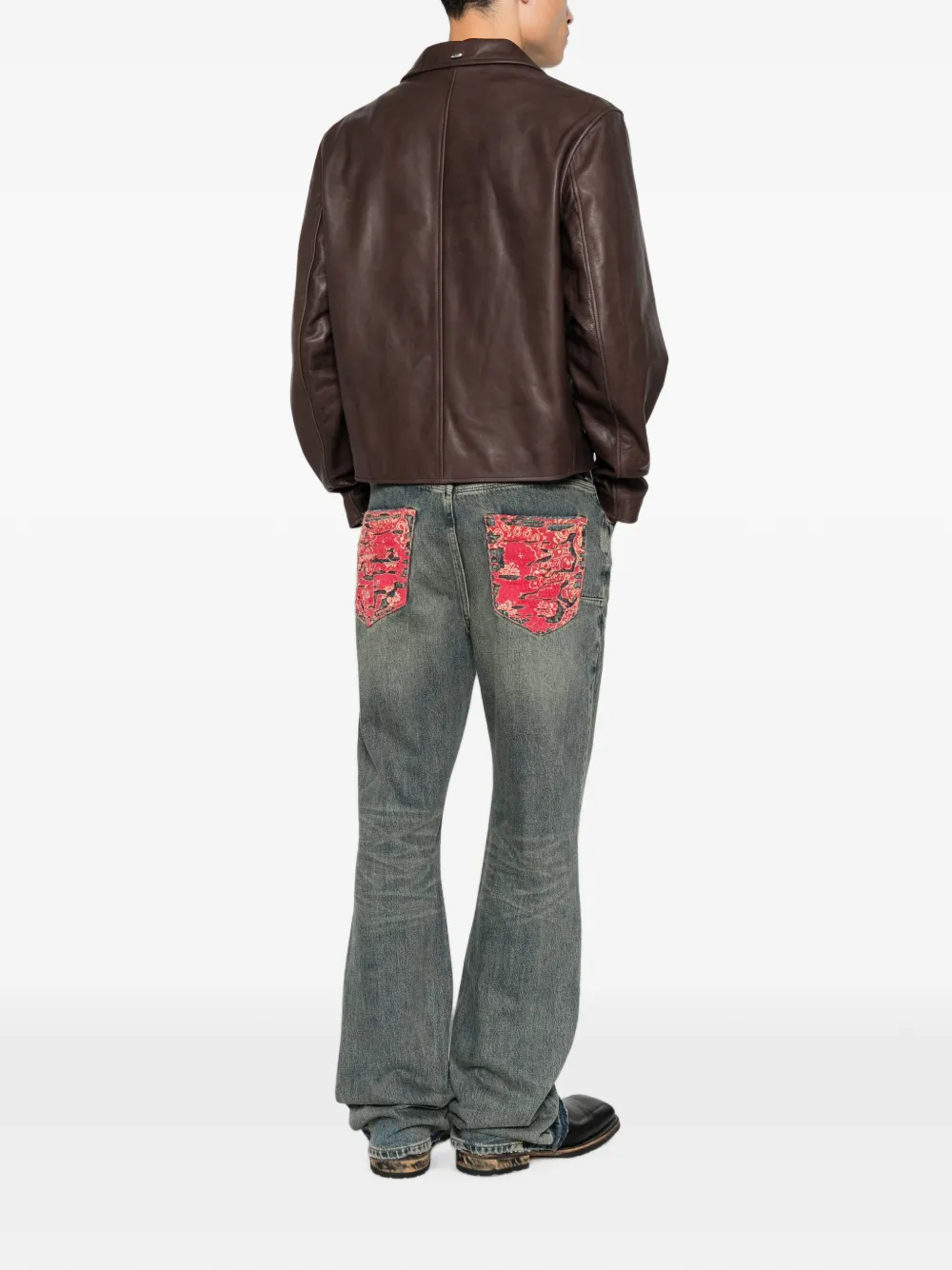 Purple Brand distressed paisley-patch bootcut jeans Blauw