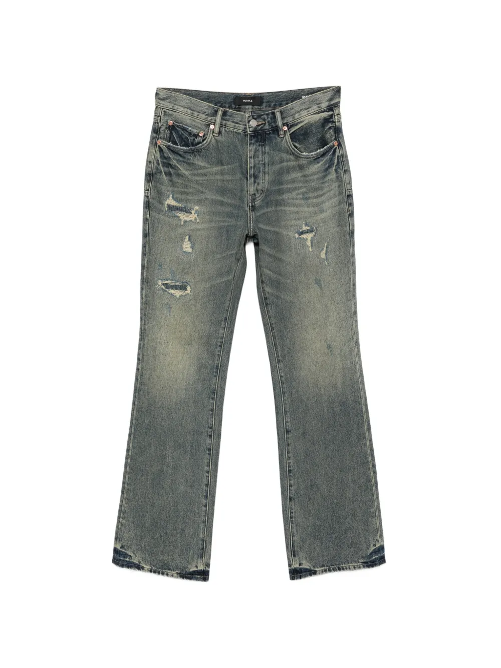 Purple Brand distressed paisley-patch bootcut jeans