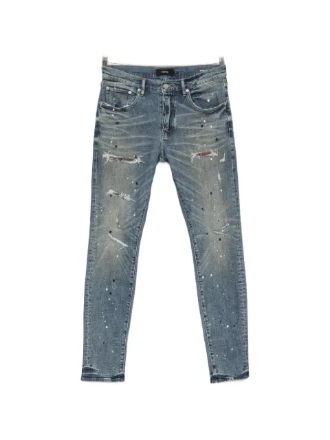 Purple Brand distressed paint-splatter skinny jeans