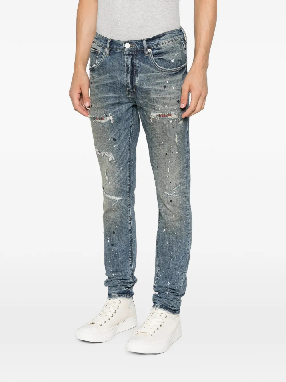 Purple Brand Jeans met verfspetters Blauw