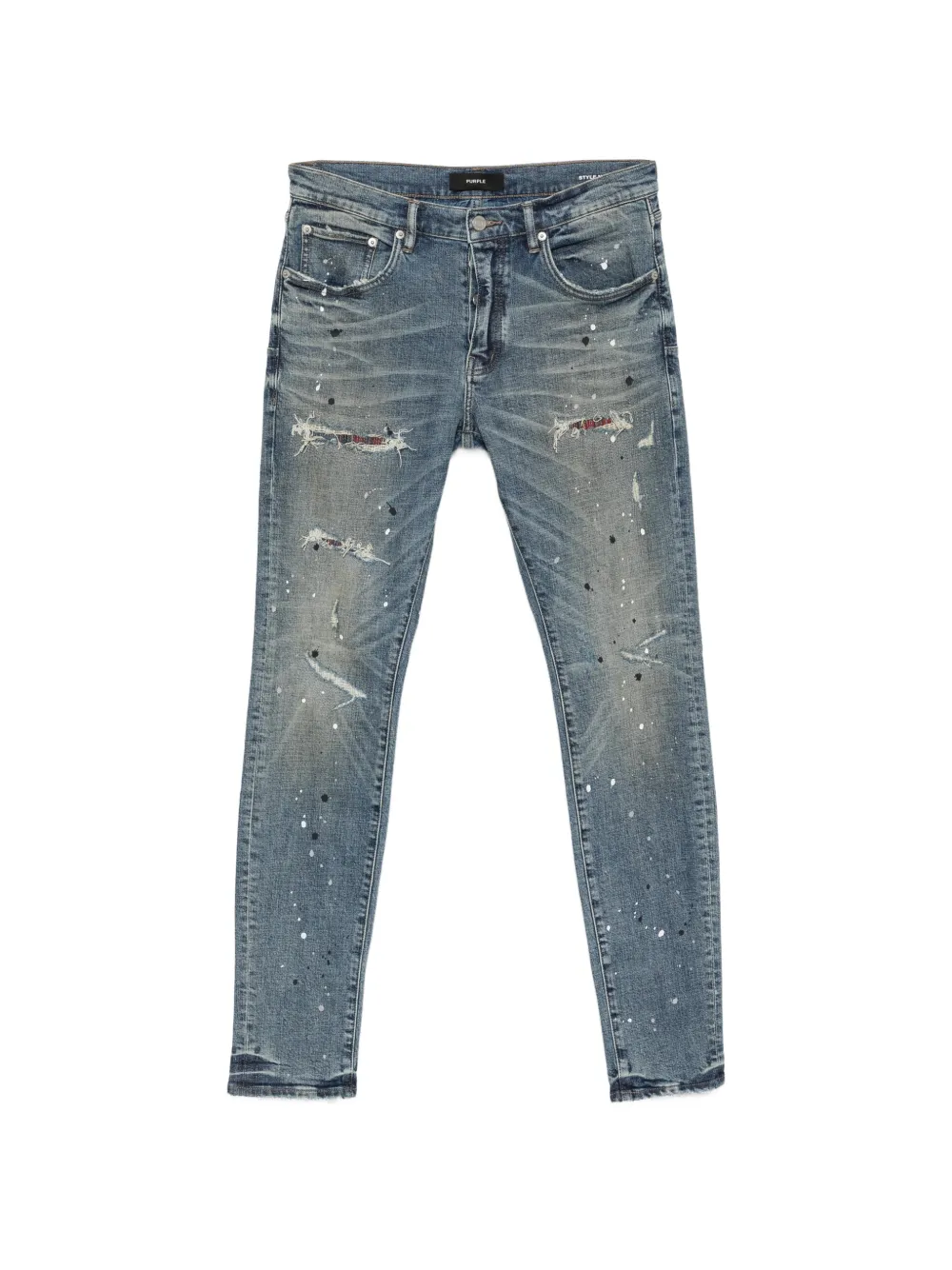 Purple Brand distressed paint-splatter skinny jeans - Blu