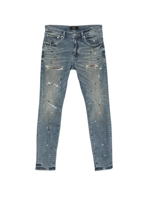 Purple Brand distressed paint-splatter skinny jeans