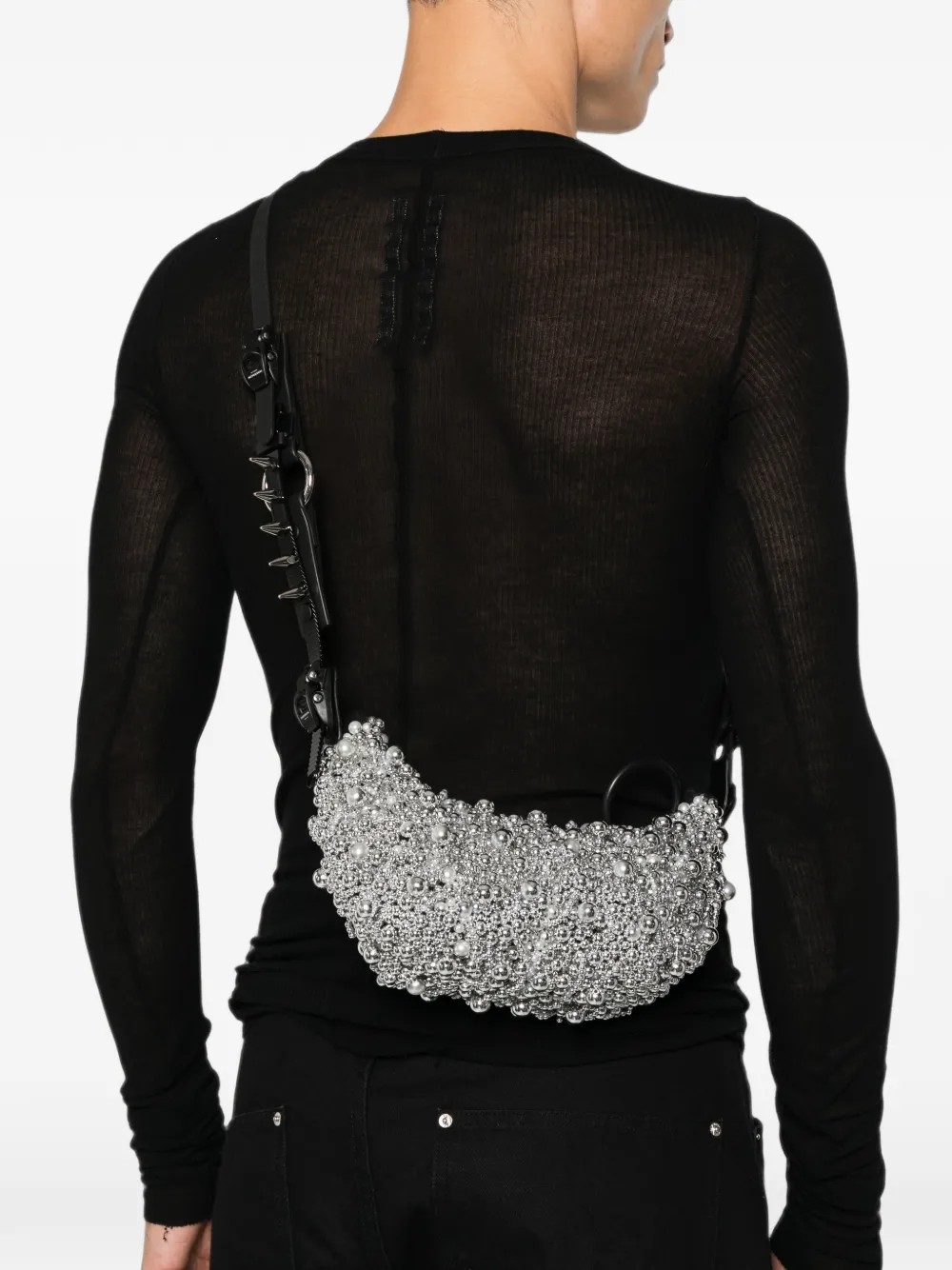 Innerraum Schoudertas met spikes en kralen Zwart