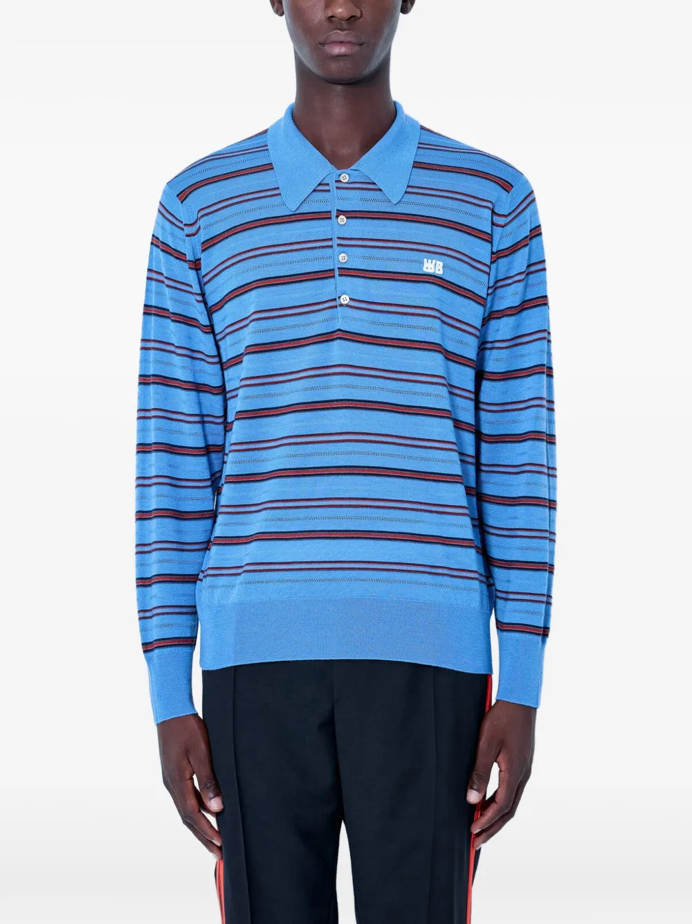 Wales Bonner striped long-sleeve polo shirt - Blu