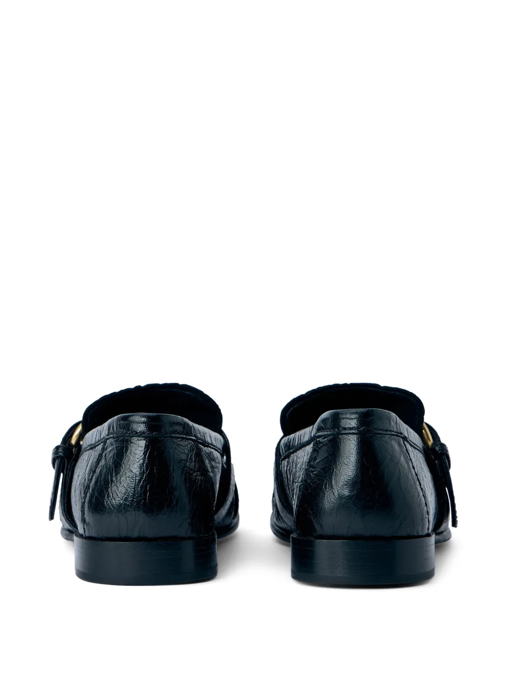 Miu buckle-detail textured-leather loafers Zwart