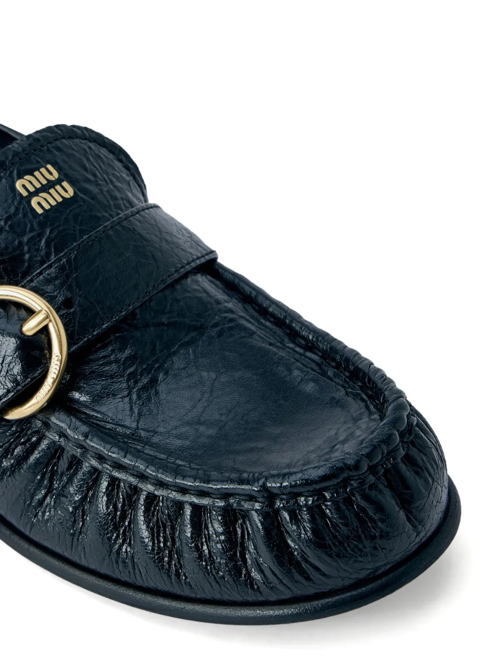 Miu buckle-detail textured-leather loafers Zwart