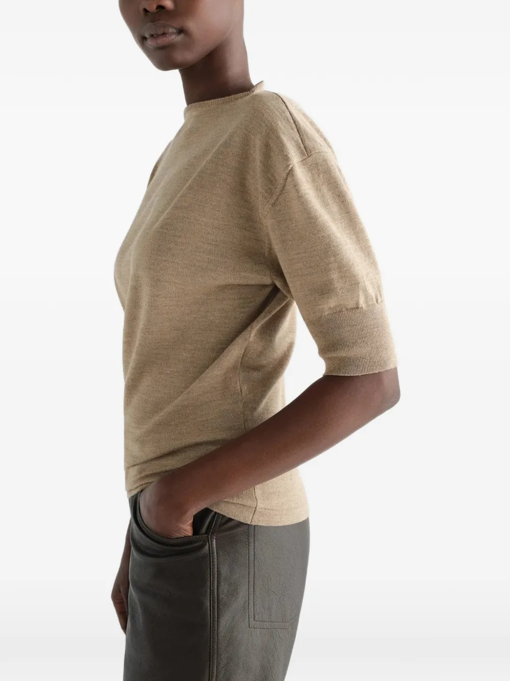 LEMAIRE Trui van merinowol met korte mouwen Beige