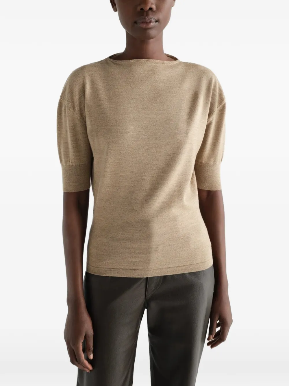 LEMAIRE Trui van merinowol met korte mouwen Beige