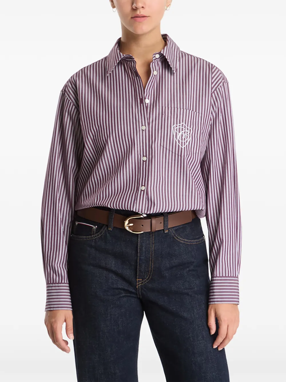 Gant vertical-stripe logo-embroidered shirt - Viola
