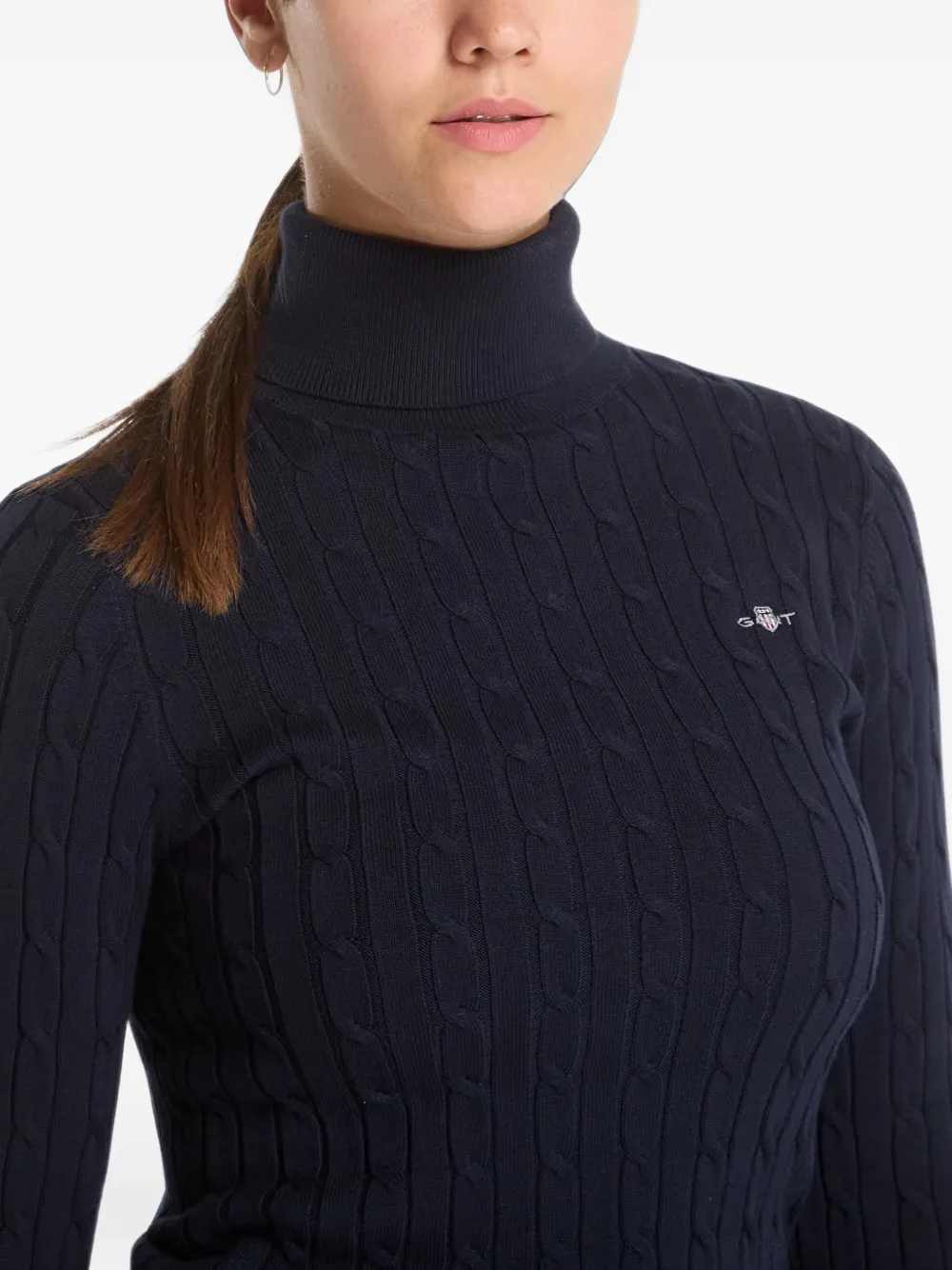 Gant cable-knit roll-neck sweater Blauw