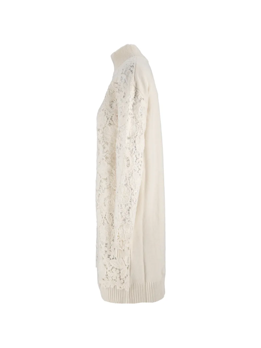 Ermanno Scervino mini-jurk met vlakken van kant en hoge hals Wit