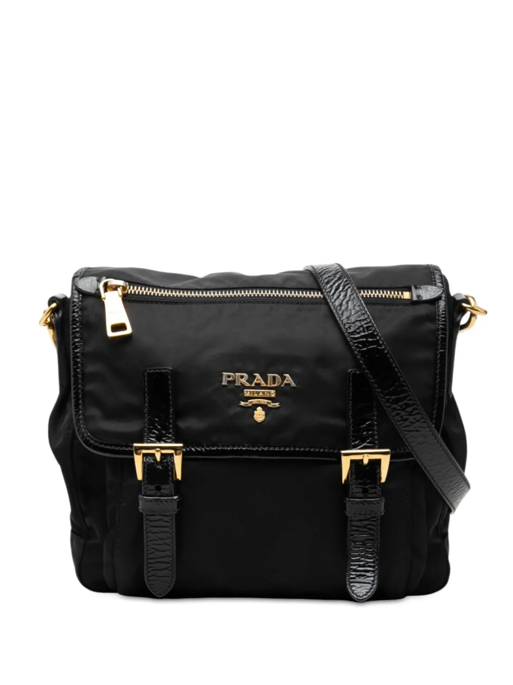 Prada Pre-Owned 2010-2026 Tessuto Zip Double Buckle Messenger Bag crossbody bag - Nero