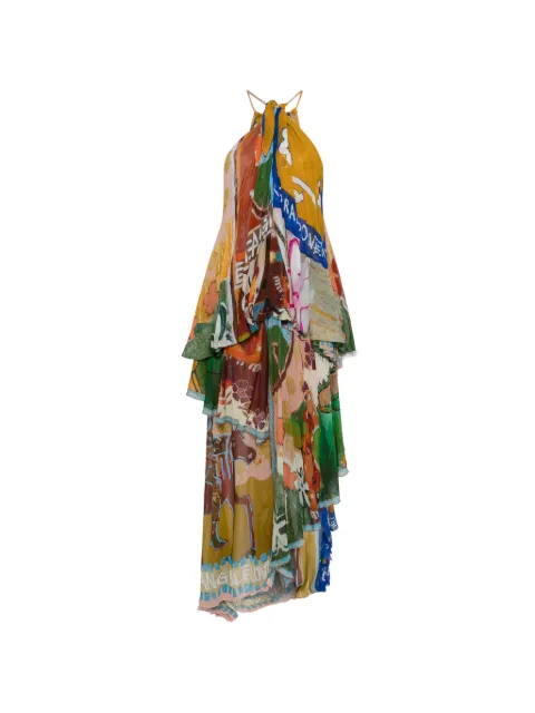ALEMAIS Mlak graphic-print tiered asymmetric gown