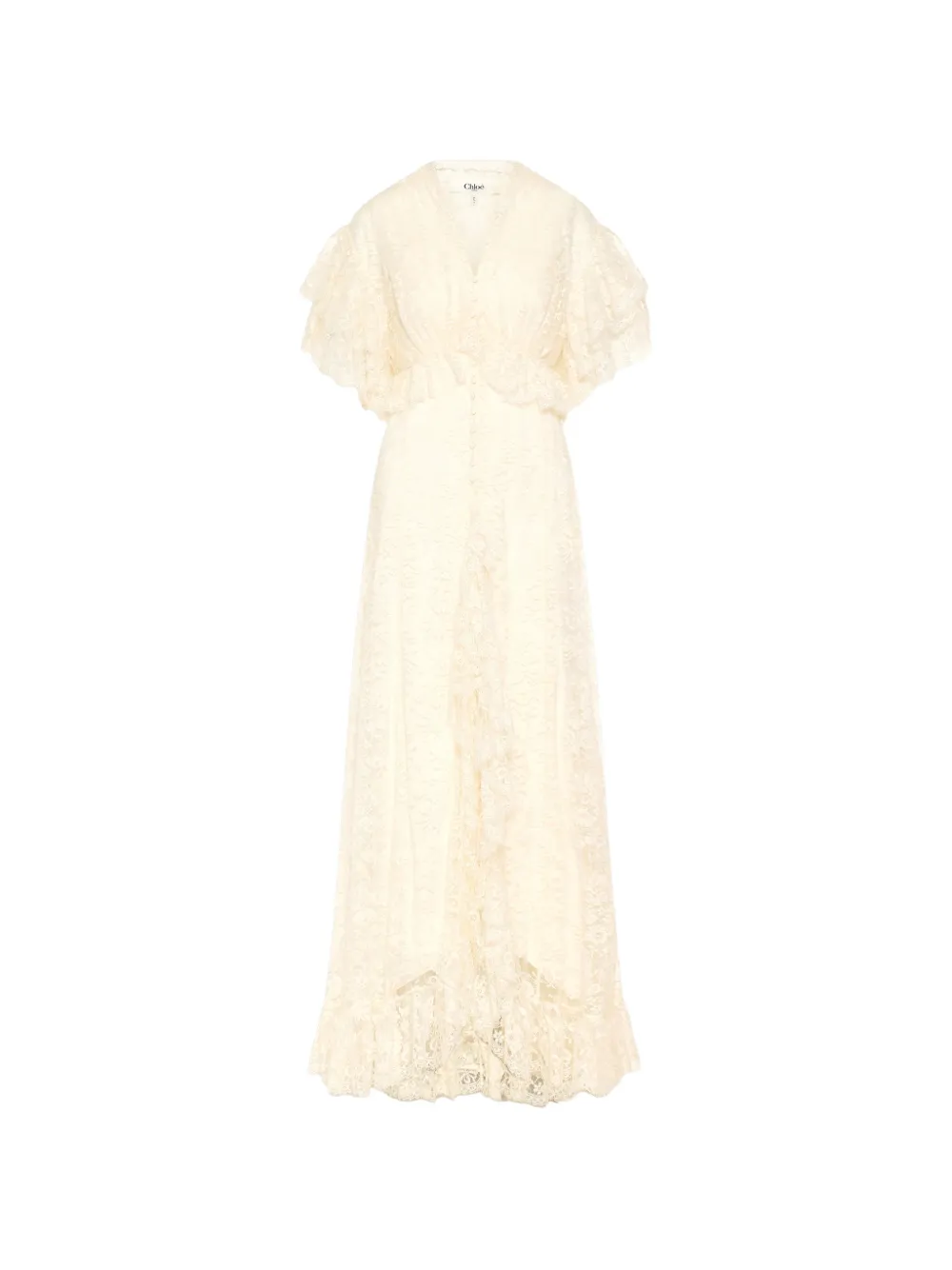 Chloé ruffled lace-embroidered maxi dress - Toni neutri