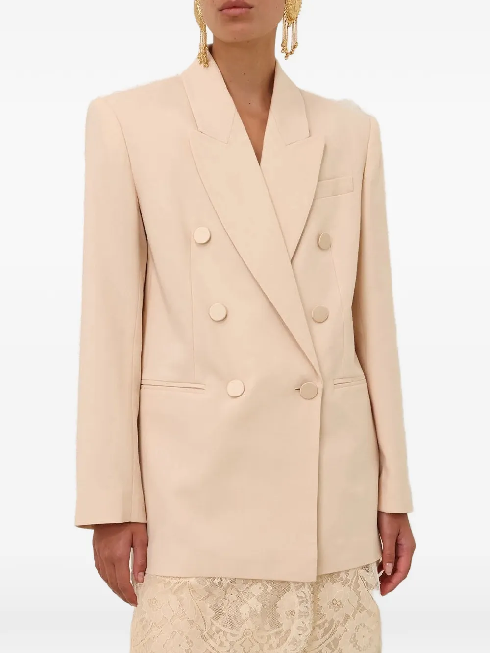 ZIMMERMANN Lace-trim Double-breasted Blazer in Neutrals, view 4