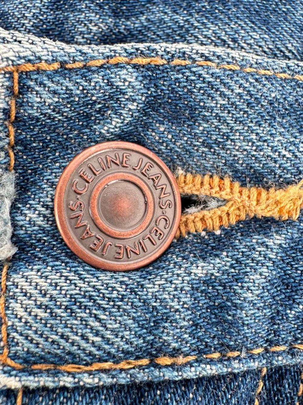Pre-owned Celine Dylan Triomphe Chain Flared Jeans In Blue