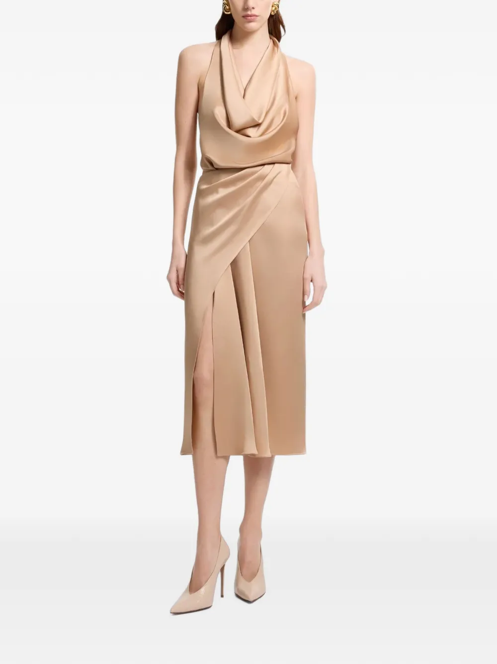 Elie Saab draped wrap-style midi skirt Beige