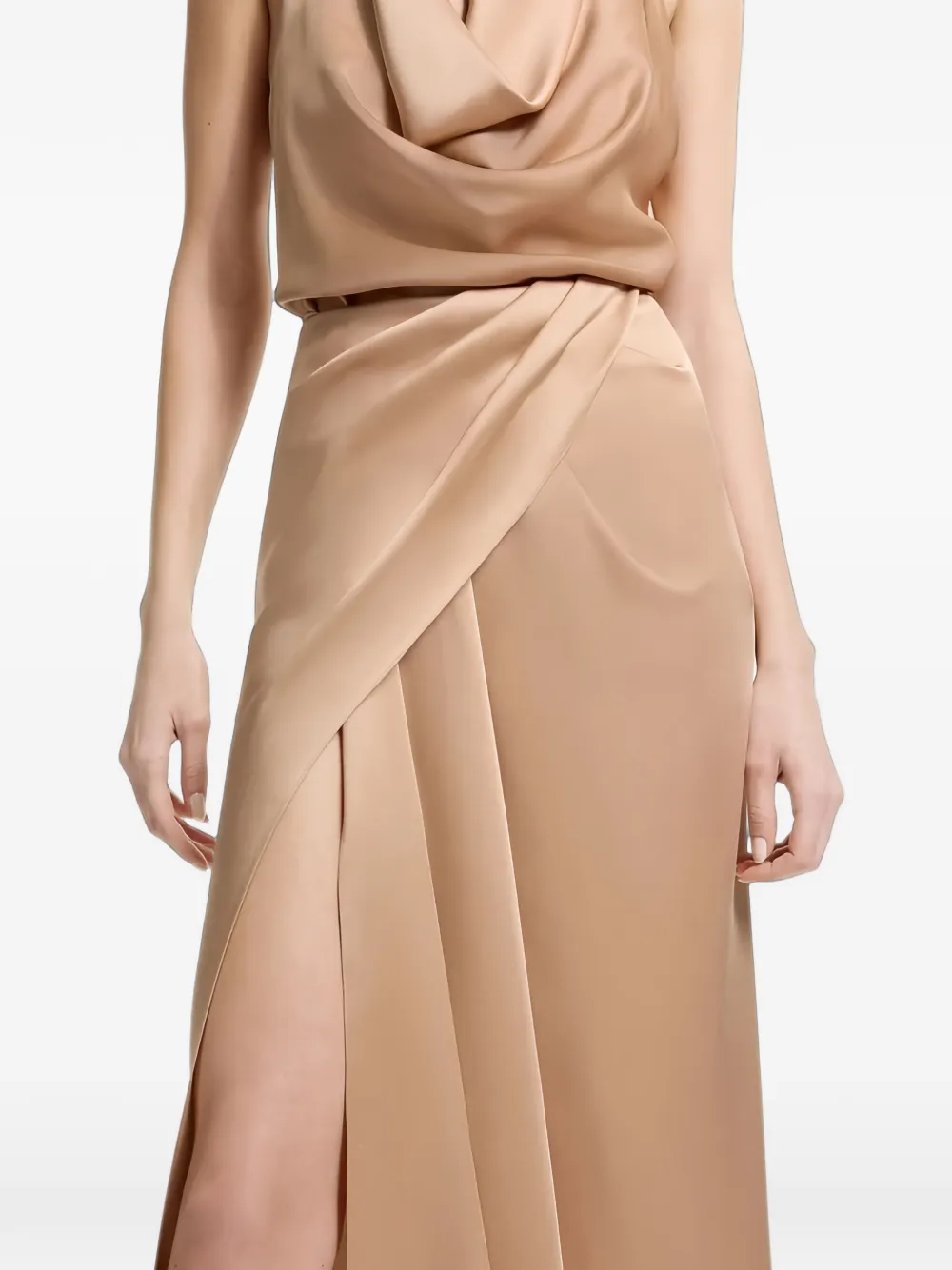 Elie Saab draped wrap-style midi skirt Beige