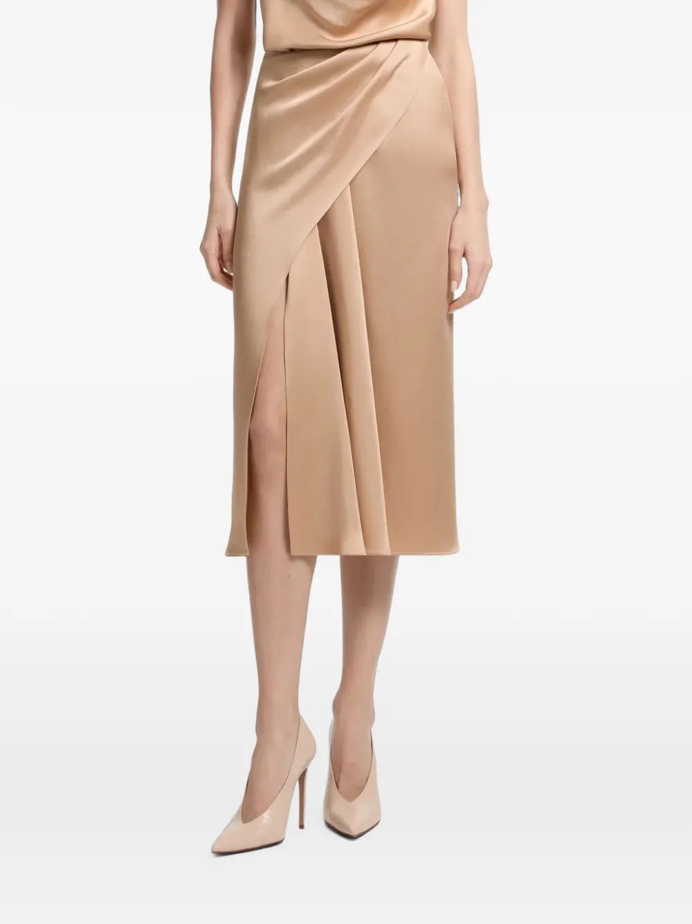 Elie Saab draped wrap-style midi skirt Beige
