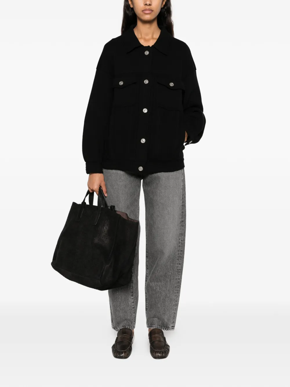 Barrie oversized denim-style cardigan Zwart
