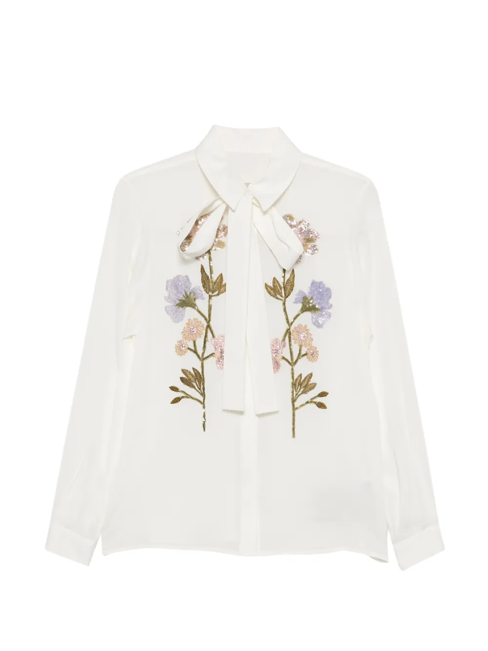 Elie Saab floral-embroidered pussy-bow blouse · 40