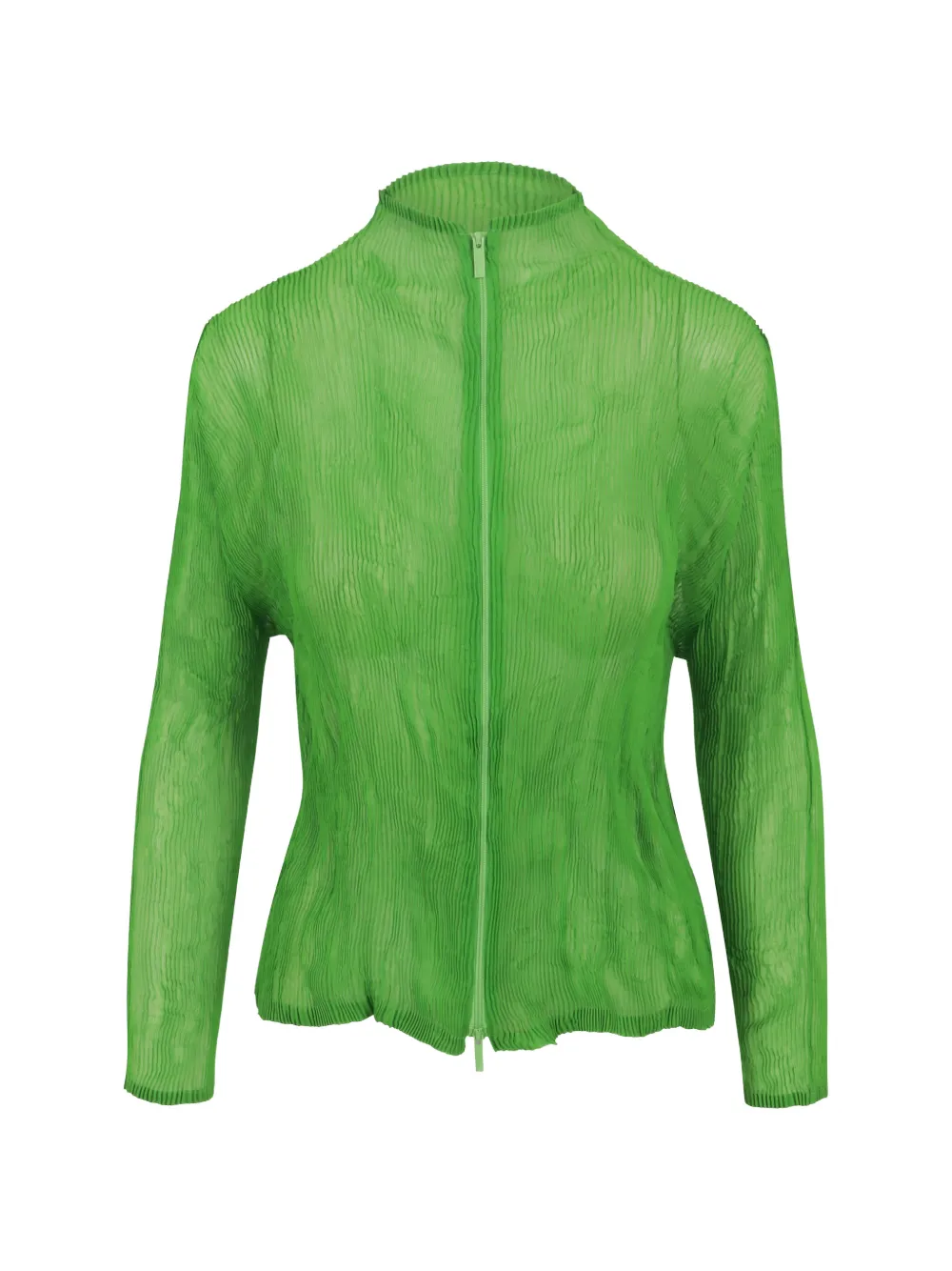Issey Miyake Plissé-effect Zip-up Jacket In Green