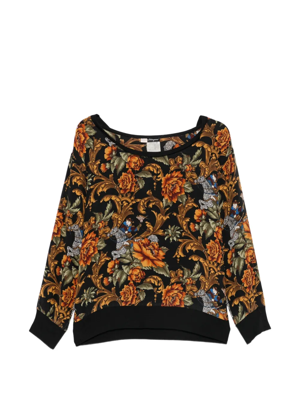 Ferragamo Pre-Owned Maglione in seta a fiori anni '80 - Nero