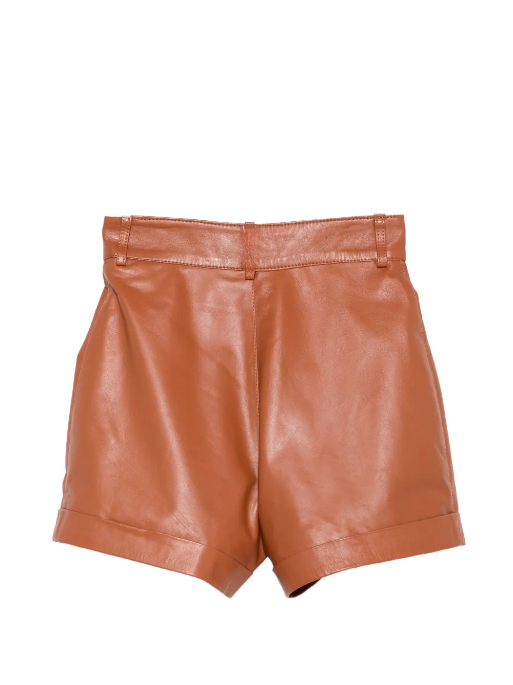 Manokhi Geplooide leren shorts Bruin